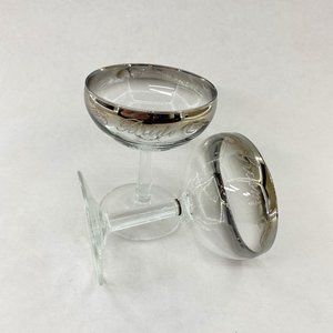 French Vintage Silver Fade Bride & Groom Cocktail Wine Coupe Glasses